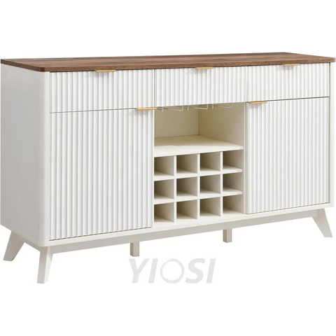 OKD Fluted Wine Bar Cabinet: 60" Modern Coffee Bar, Solid White