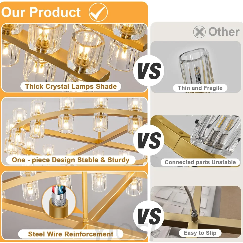 Modern Crystal Chandelier – Gold / Black – Multiple Sizes & Shapes