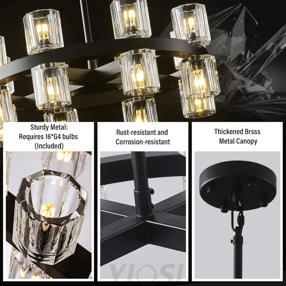 Modern Crystal Chandelier – Gold / Black – Multiple Sizes & Shapes