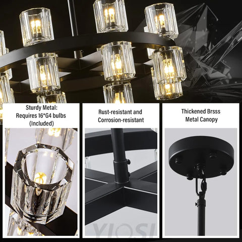 Modern Crystal Chandelier – Gold / Black – Multiple Sizes & Shapes