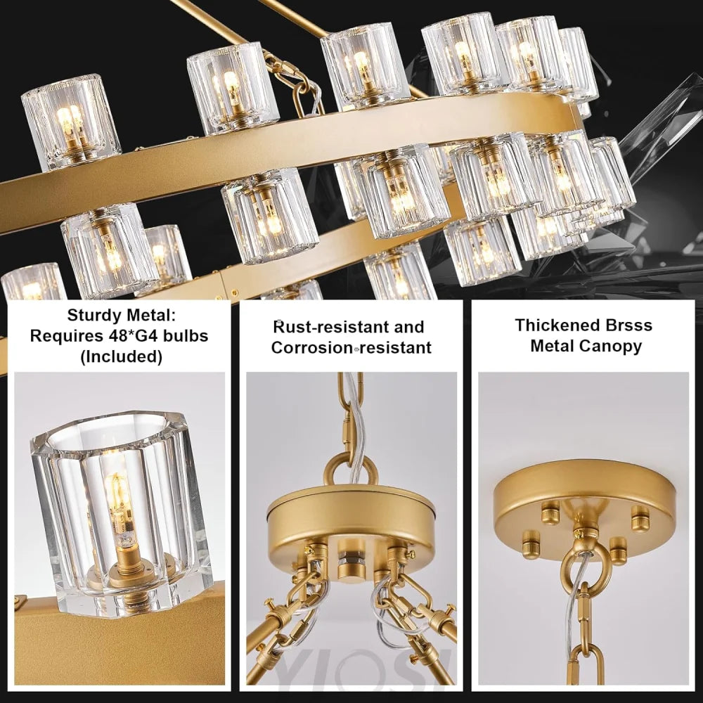 Modern Crystal Chandelier – Gold / Black – Multiple Sizes & Shapes