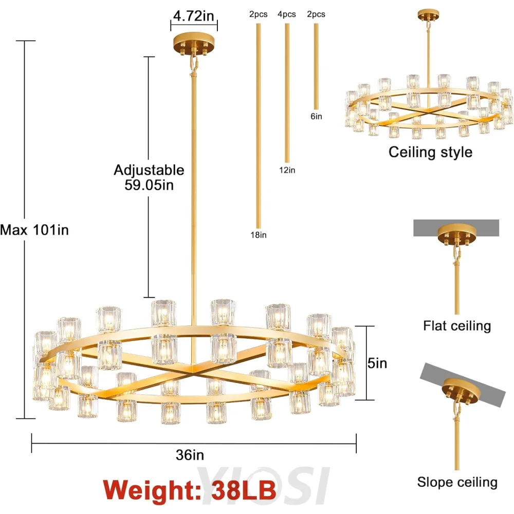 Modern Crystal Chandelier – Gold / Black – Multiple Sizes & Shapes