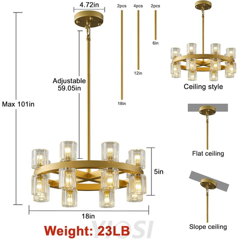 Modern Crystal Chandelier – Gold / Black – Multiple Sizes & Shapes