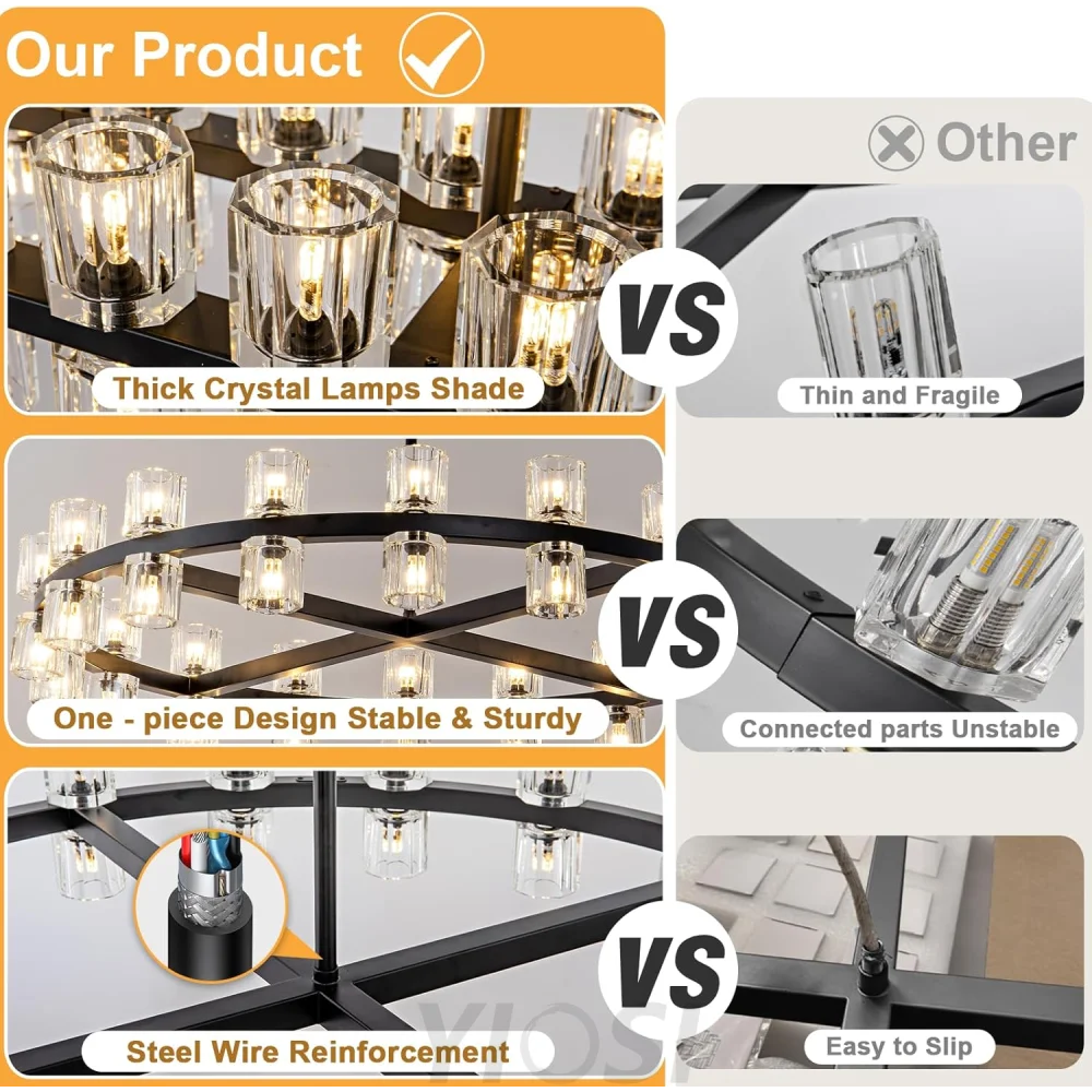 Modern Crystal Chandelier – Gold / Black – Multiple Sizes & Shapes