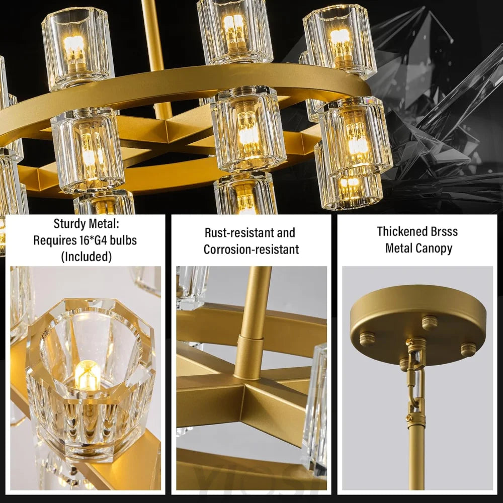 Modern Crystal Chandelier – Gold / Black – Multiple Sizes & Shapes