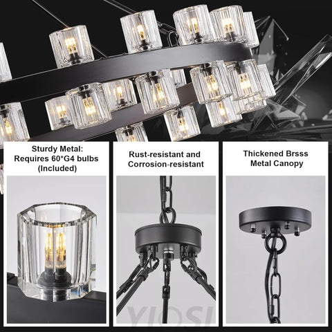 Modern Crystal Chandelier – Gold / Black – Multiple Sizes & Shapes