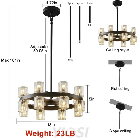 Modern Crystal Chandelier – Gold / Black – Multiple Sizes & Shapes