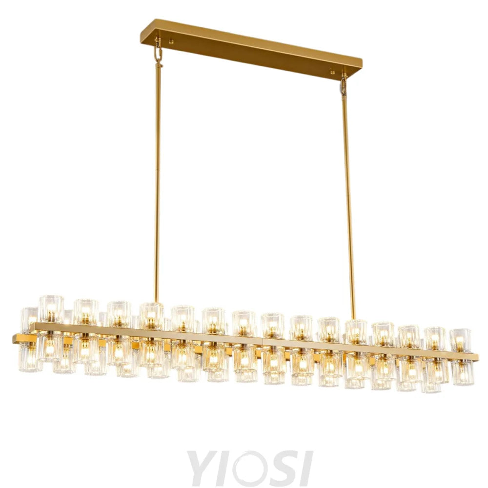 Modern Crystal Chandelier – Gold / Black – Multiple Sizes & Shapes Gold / Rectangular - 54in