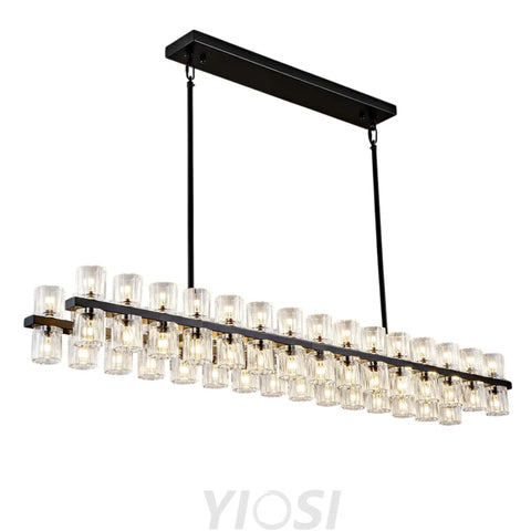 Modern Crystal Chandelier – Gold / Black – Multiple Sizes & Shapes Black / Rectangular - 54in