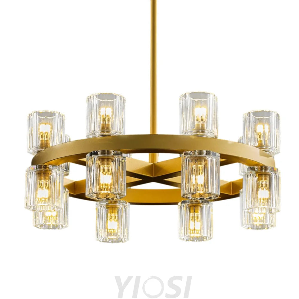 Modern Crystal Chandelier – Gold / Black – Multiple Sizes & Shapes Gold / Round - 18in