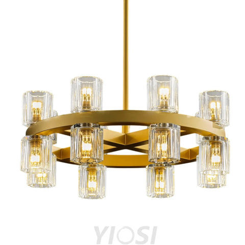 Modern Crystal Chandelier – Gold / Black – Multiple Sizes & Shapes Gold / Round - 18in