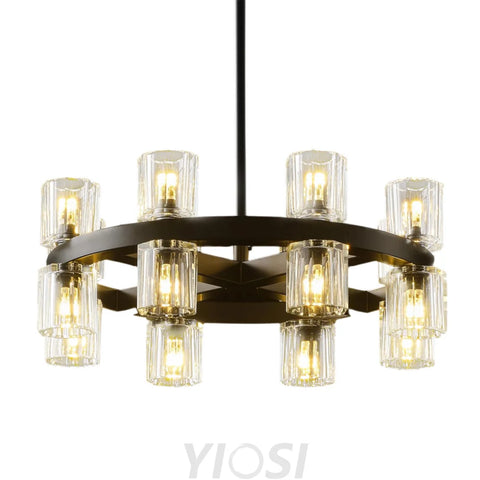 Modern Crystal Chandelier – Gold / Black – Multiple Sizes & Shapes Black / Round - 18in