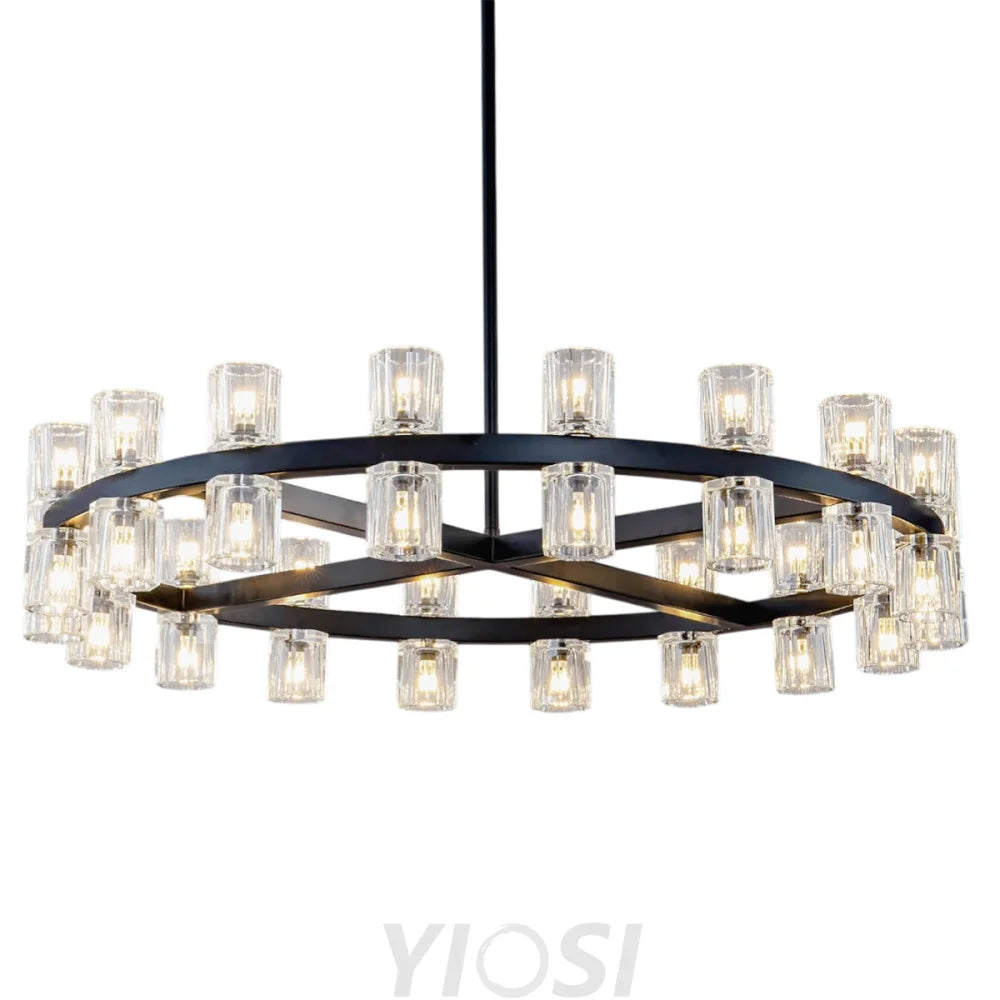 Modern Crystal Chandelier – Gold / Black – Multiple Sizes & Shapes Black / Round - 36in