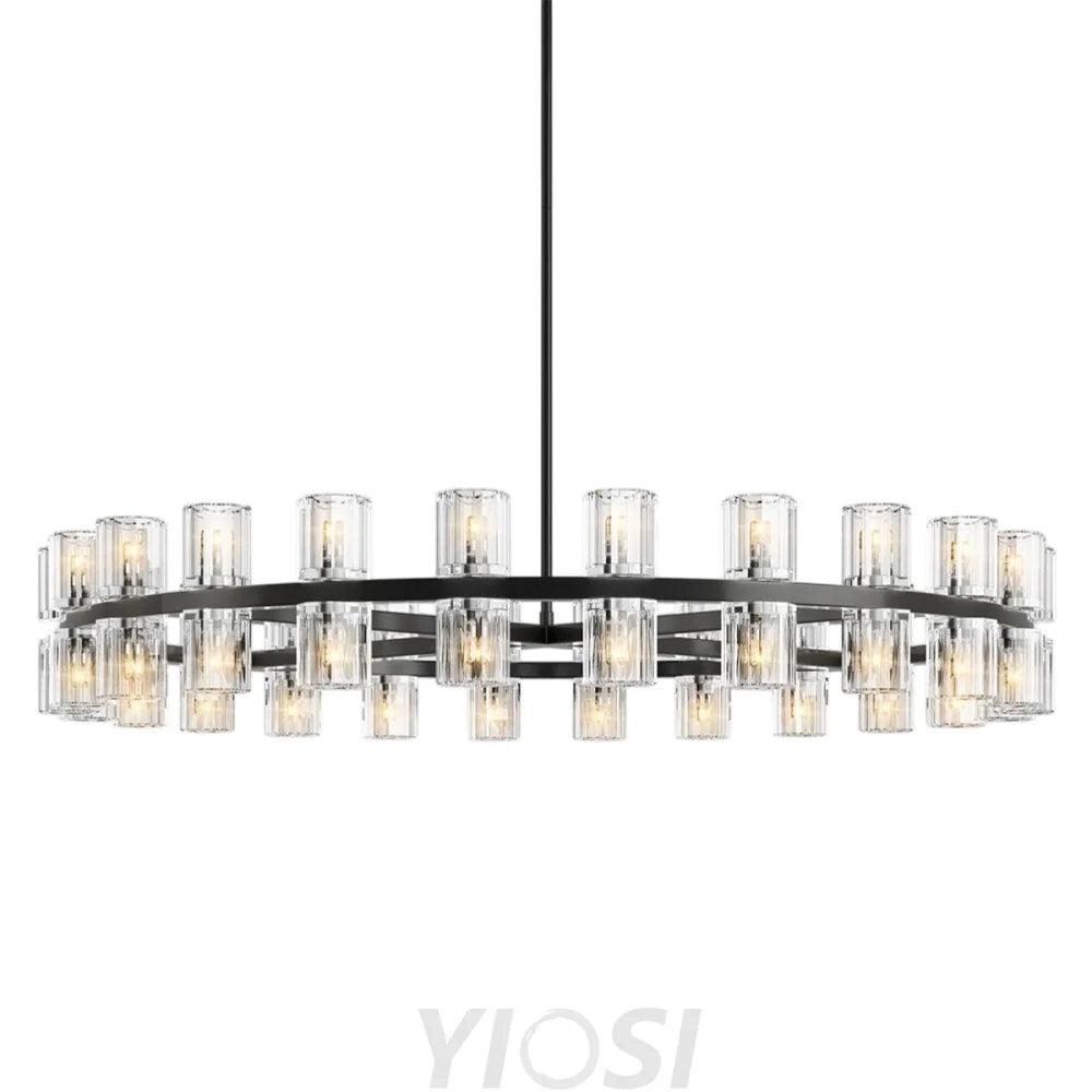 Modern Crystal Chandelier – Gold / Black – Multiple Sizes & Shapes Black / Round - 48in