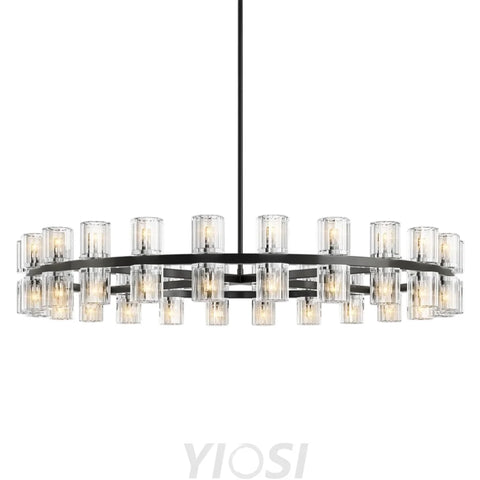 Modern Crystal Chandelier – Gold / Black – Multiple Sizes & Shapes Black / Round - 48in