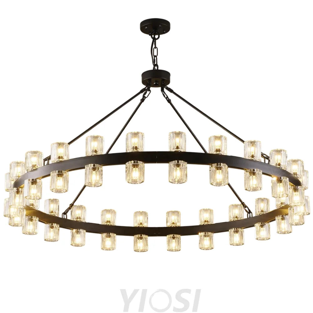 Modern Crystal Chandelier – Gold / Black – Multiple Sizes & Shapes Black / Round - 48in - Chain