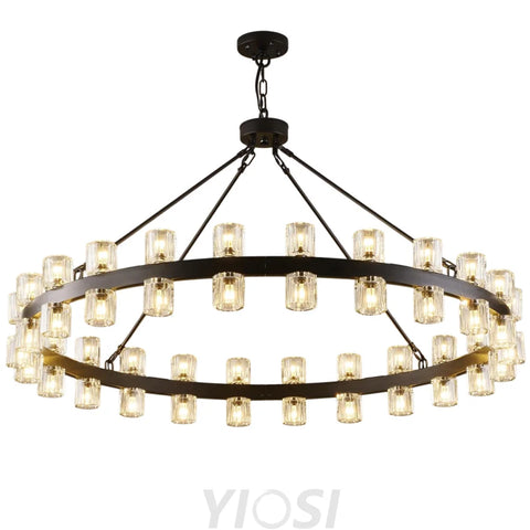 Modern Crystal Chandelier – Gold / Black – Multiple Sizes & Shapes Black / Round - 48in - Chain