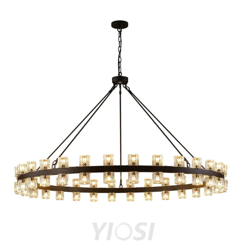 Modern Crystal Chandelier – Gold / Black – Multiple Sizes & Shapes Black / Round -60in - Chain