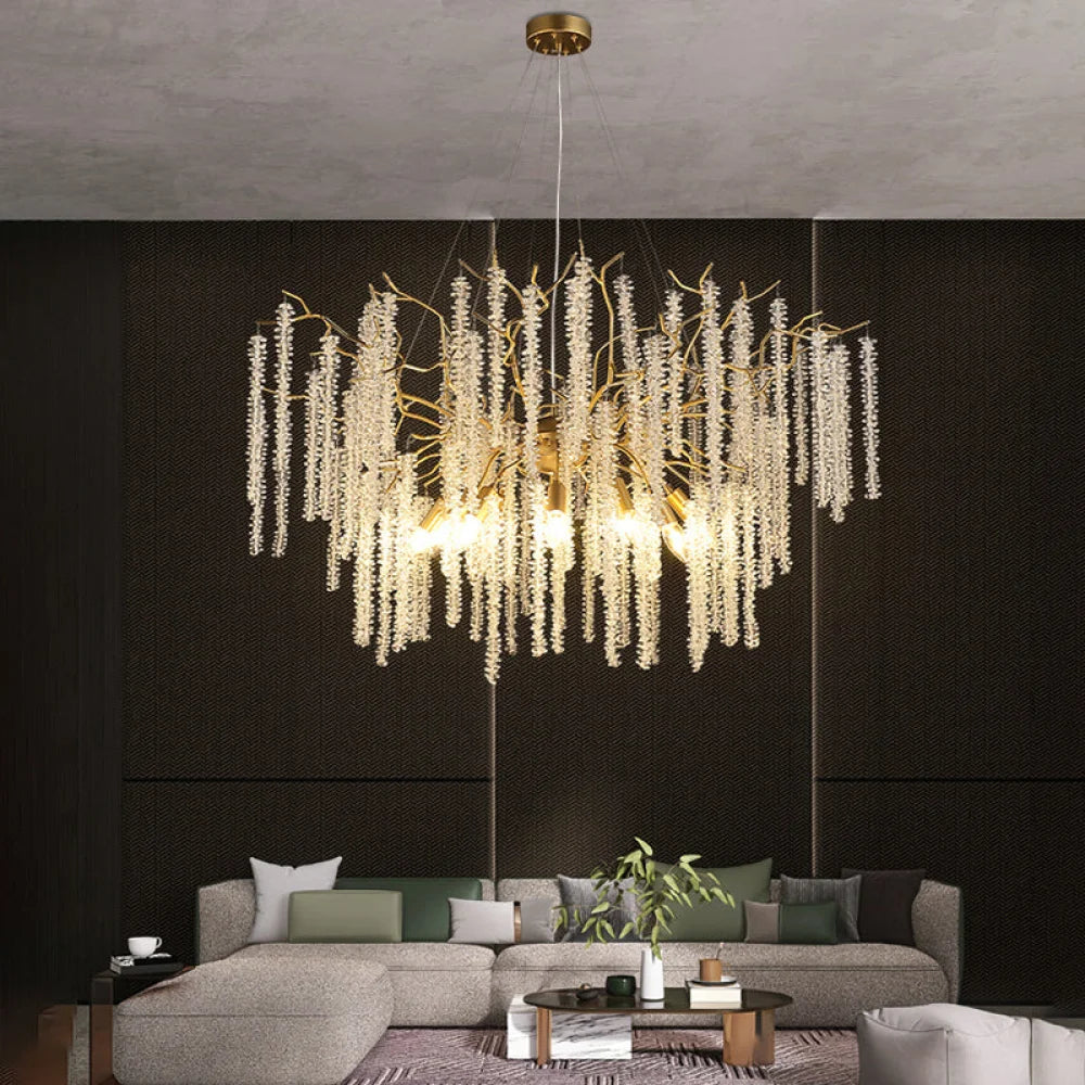 Modern Crystal Chandeliers Luxury Kitchen Island 39.4’’ D Round Gold Tree Branch Chandelier