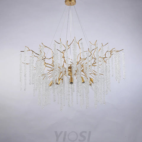 Modern Crystal Chandeliers Luxury Kitchen Island 39.4’’ D Round Gold Tree Branch Chandelier