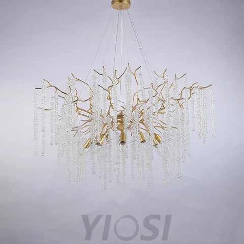 Modern Crystal Chandeliers Luxury Kitchen Island 39.4’’ D Round Gold Tree Branch Chandelier