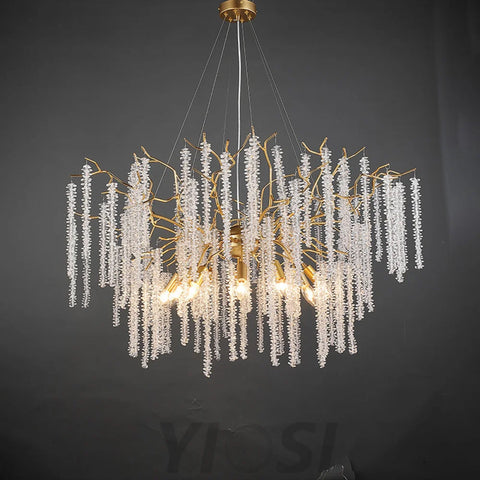 Modern Crystal Chandeliers Luxury Kitchen Island 39.4’’ D Round Gold Tree Branch Chandelier