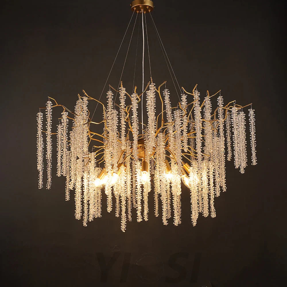 Modern Crystal Chandeliers Luxury Kitchen Island 39.4’’ D Round Gold Tree Branch Chandelier