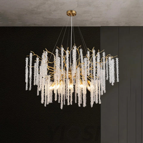 Modern Crystal Chandeliers Luxury Kitchen Island 39.4’’ D Round Gold Tree Branch Chandelier