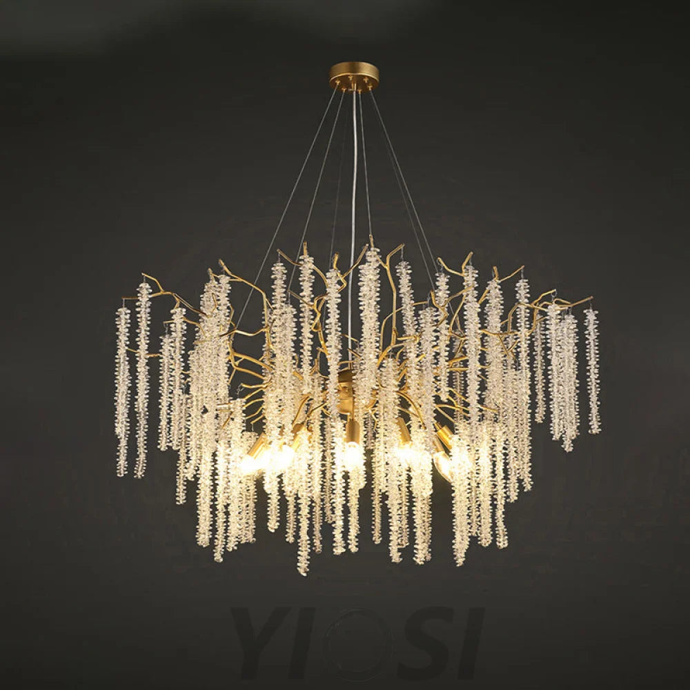 Modern Crystal Chandeliers Luxury Kitchen Island 39.4’’ D Round Gold Tree Branch Chandelier