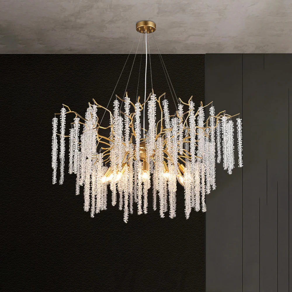 Modern Crystal Chandeliers Luxury Kitchen Island 39.4’’ D Round Gold Tree Branch Chandelier
