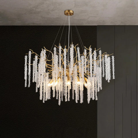 Modern Crystal Chandeliers Luxury Kitchen Island 39.4’’ D Round Gold Tree Branch Chandelier