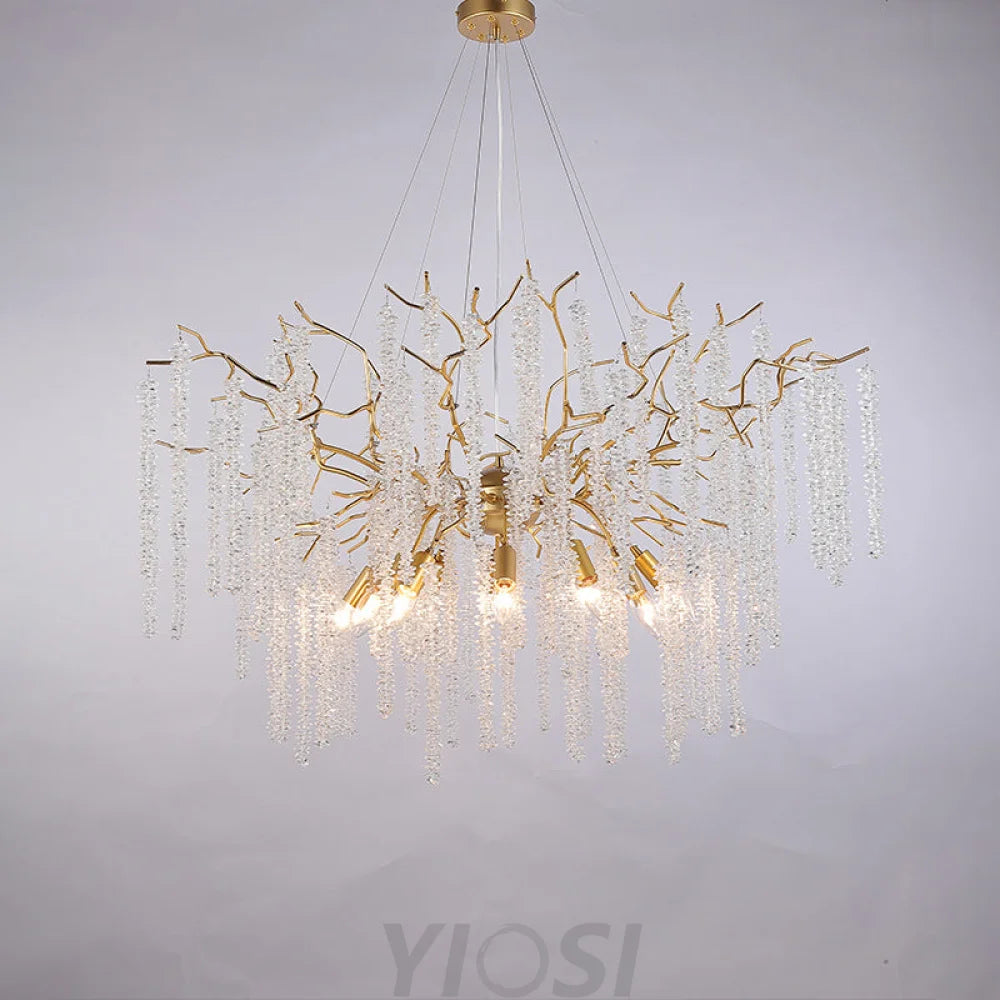 Modern Crystal Chandeliers Luxury Kitchen Island 39.4’’ D Round Gold Tree Branch Chandelier