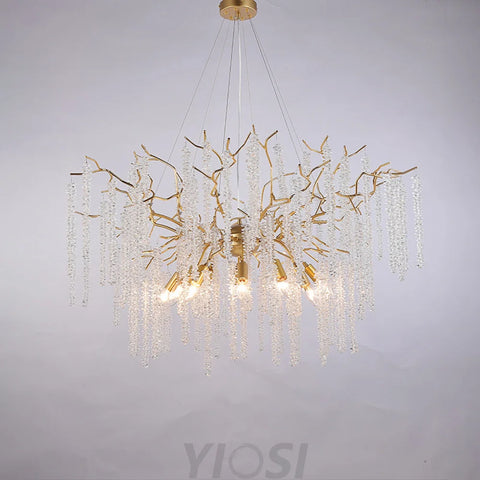 Modern Crystal Chandeliers Luxury Kitchen Island 39.4’’ D Round Gold Tree Branch Chandelier
