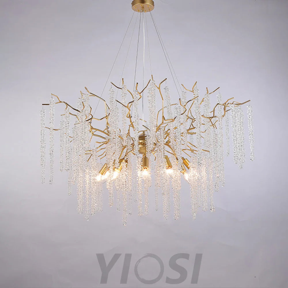 Modern Crystal Chandeliers Luxury Kitchen Island 39.4’’ D Round Gold Tree Branch Chandelier