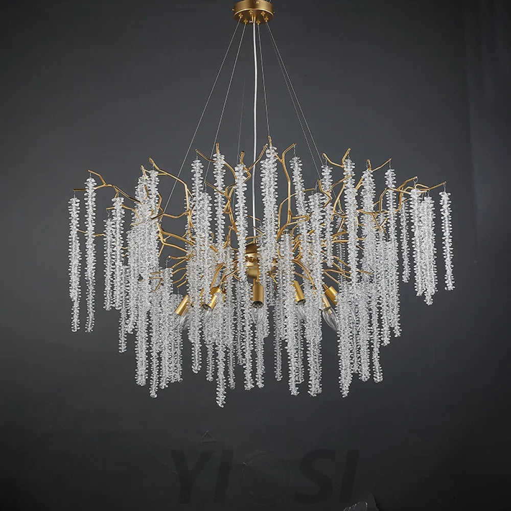 Modern Crystal Chandeliers Luxury Kitchen Island 39.4’’ D Round Gold Tree Branch Chandelier