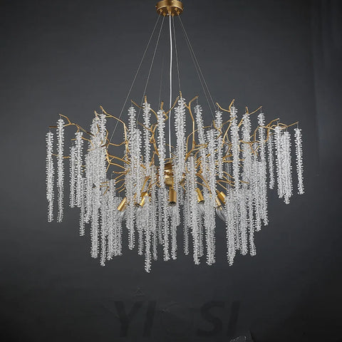 Modern Crystal Chandeliers Luxury Kitchen Island 39.4’’ D Round Gold Tree Branch Chandelier