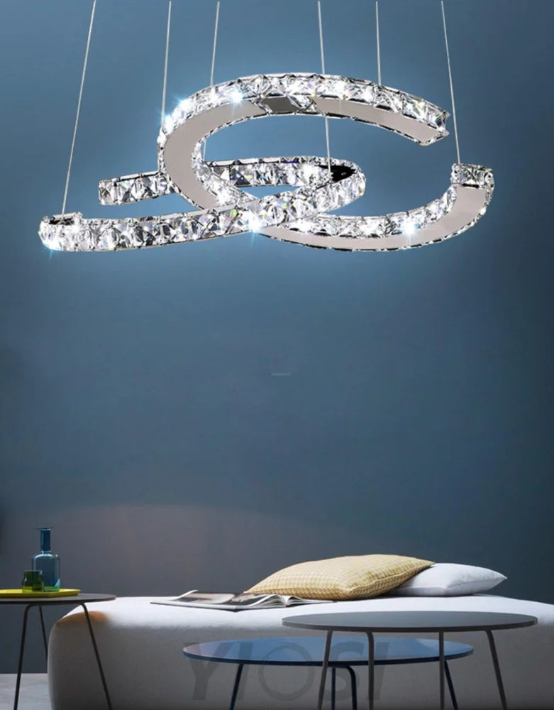 Modern Crystal with Double C Chandelier - Crystals, Straps-1-Yiosilamp