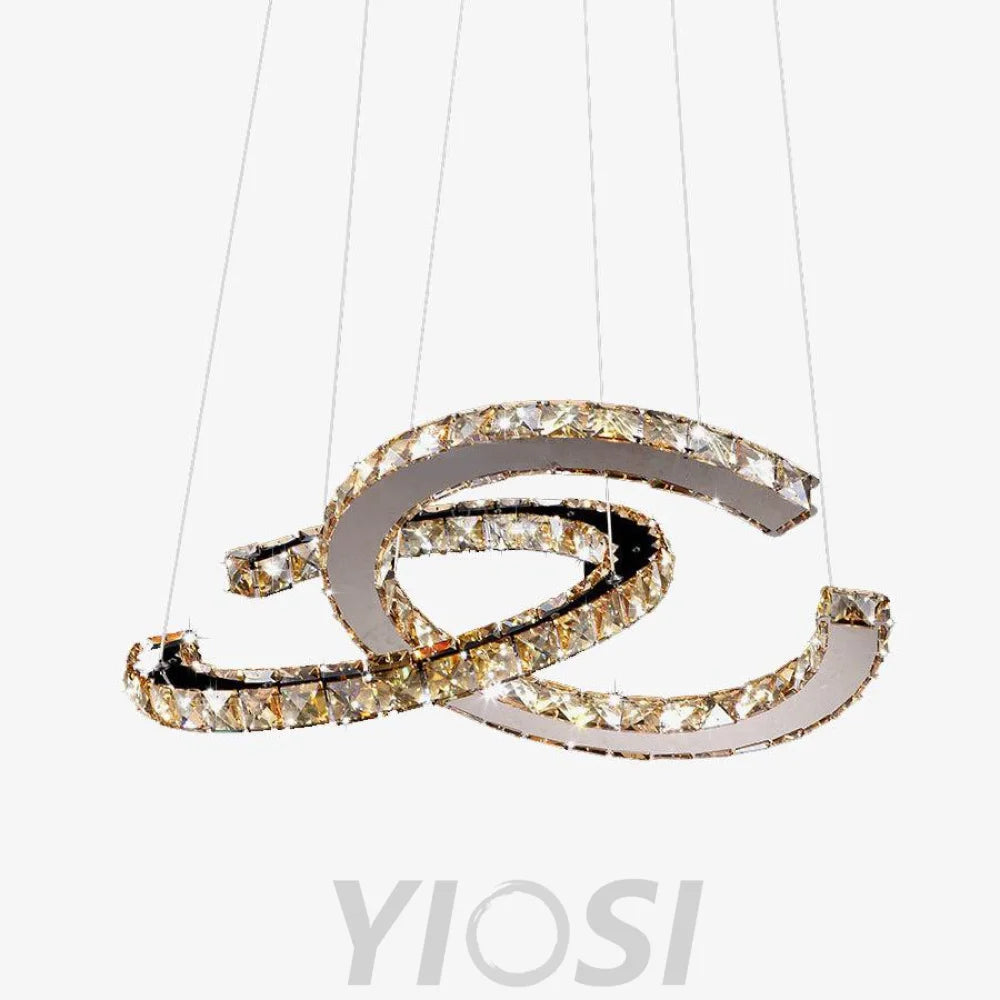 Modern Crystal with Double C Chandelier - Crystals, Straps-1-Yiosilamp