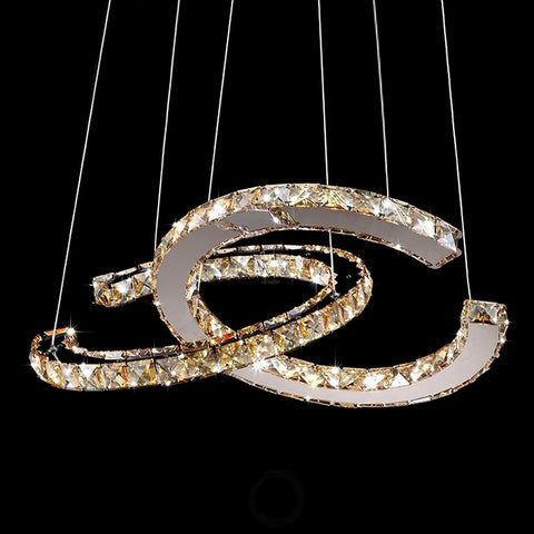 Modern Crystal with Double C Chandelier - Crystals, Straps-1-Yiosilamp