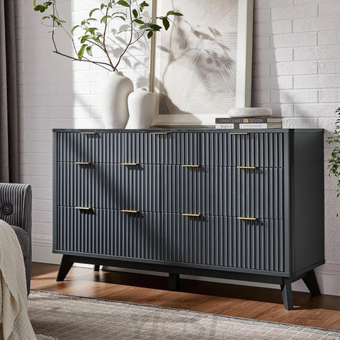 T4TREAM Fluted 7-Drawer Dresser - Modern Curved Dark Grey