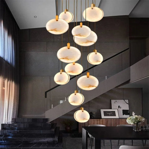 Modern Discs Marble Long Staircase Chandelier