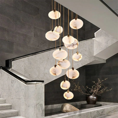 Modern Discs Marble Long Staircase Chandelier