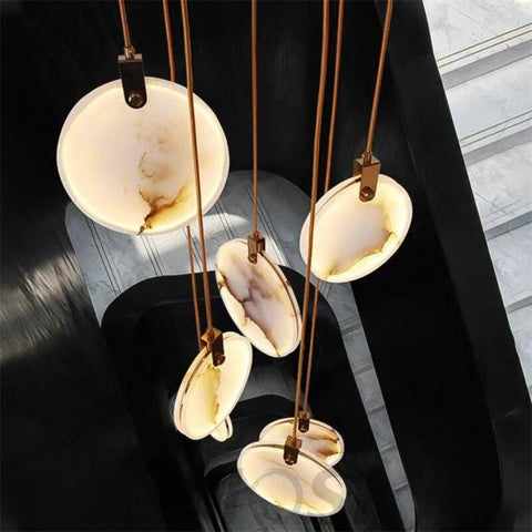 Modern Discs Marble Long Staircase Chandelier