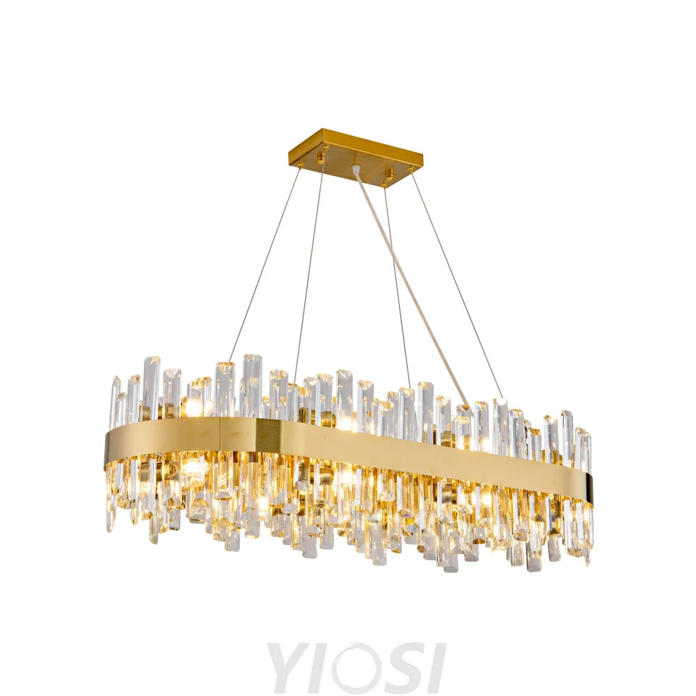 Modern Double Layer Crystal Chandelier Gold / Rectangle L35.4’’