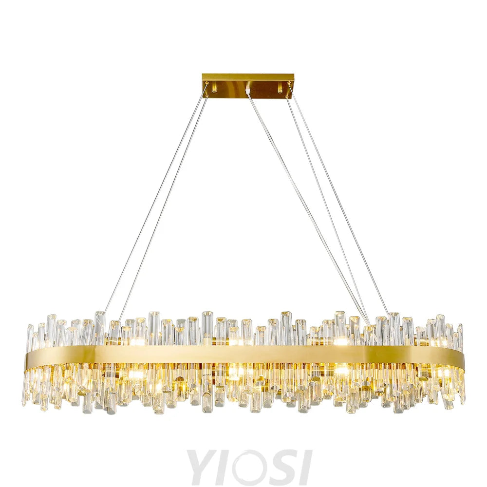 Modern Double Layer Crystal Chandelier Gold / Rectangle L52’’