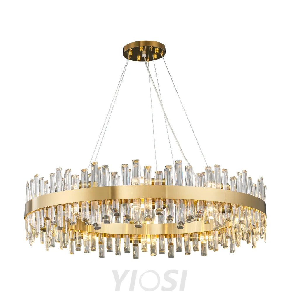 Modern Double Layer Crystal Chandelier Gold / Round D31.5’’