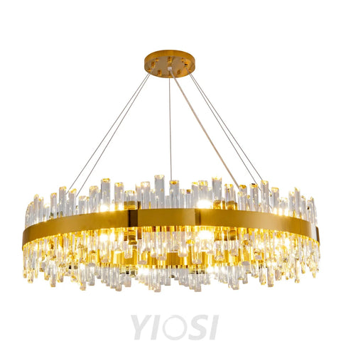 Modern Double Layer Crystal Chandelier Gold / Round D31.5’’