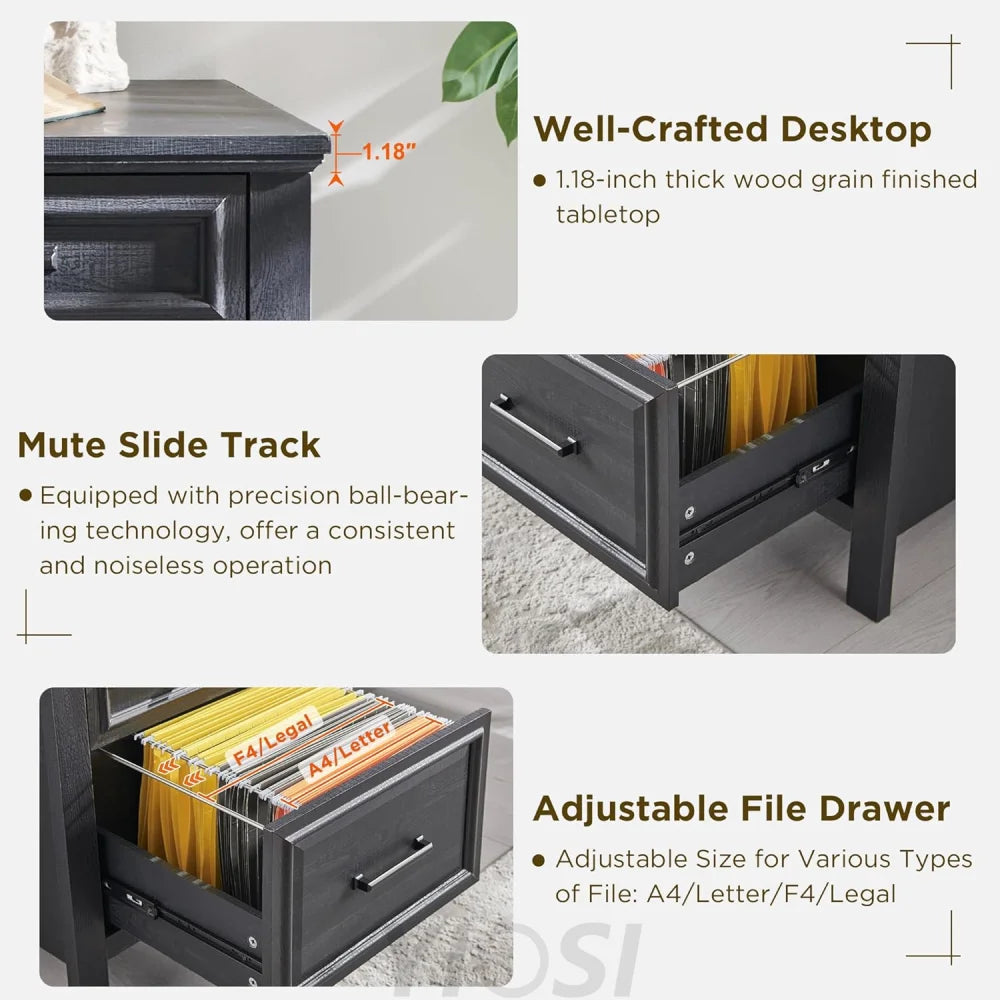 Modern Farmhouse Computer Desk with File Cabinet, Study Writing Table