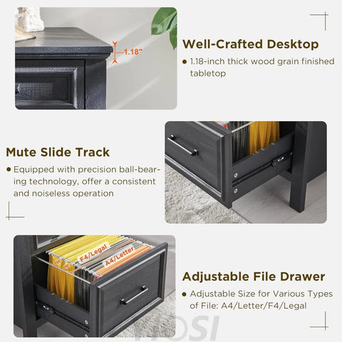 Modern Farmhouse Computer Desk with File Cabinet, Study Writing Table