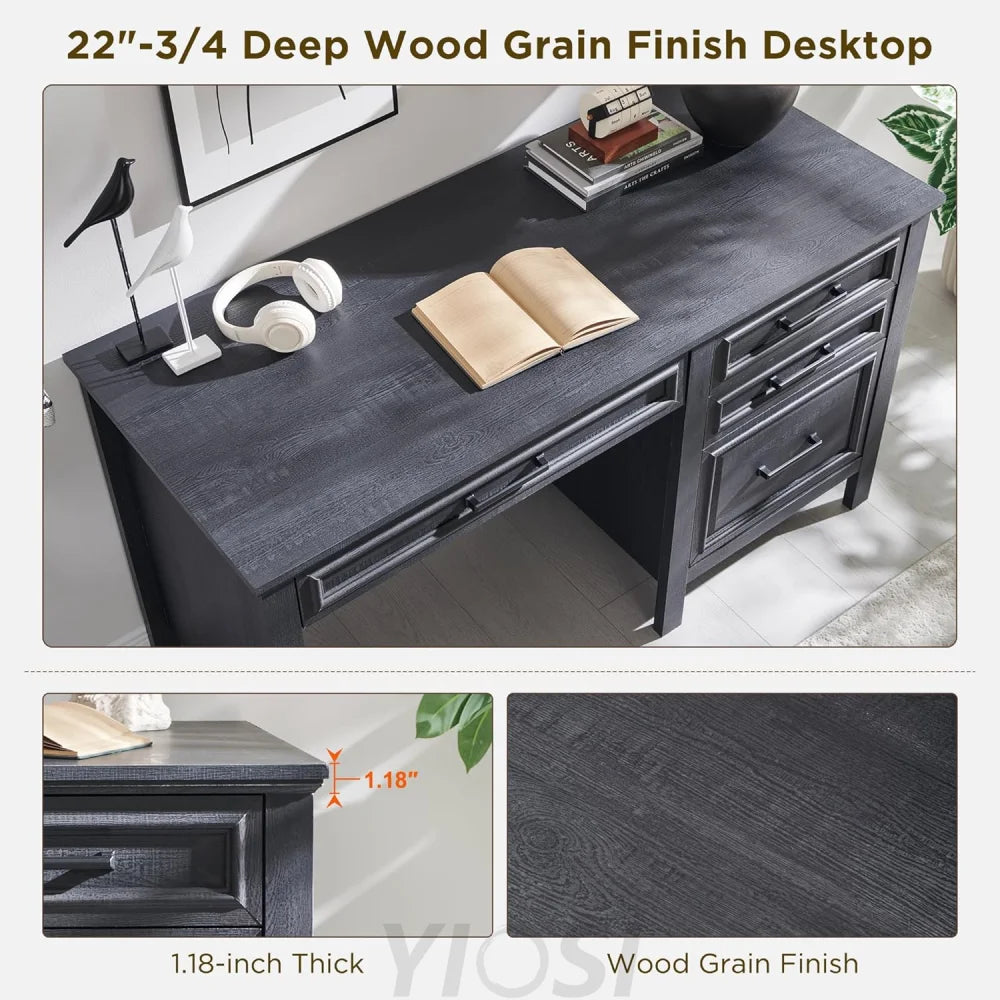 Modern Farmhouse Computer Desk with File Cabinet, Study Writing Table